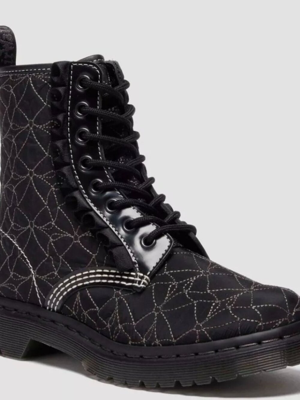 Dr. Martens 1460 Frill Black Ruffle Bow Lace Up Boots Women's Sizes NEW